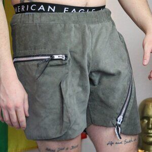 Handmade Avant Garde Chunky Zipper Forest Green Corduroy Cargo Pocket Shorts M